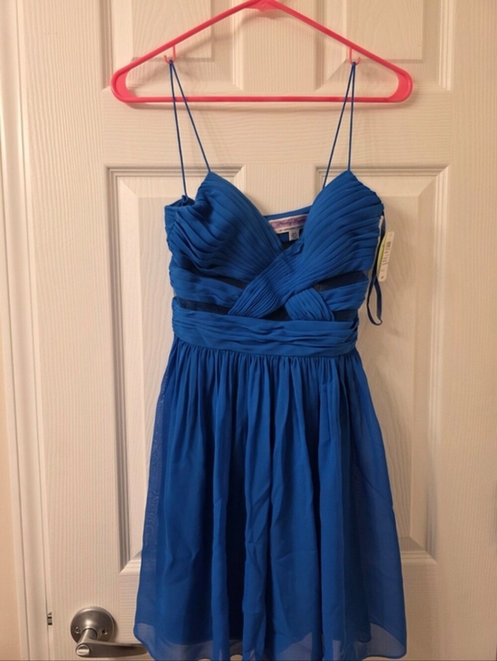 Windsor Teal Pleated Spaghetti-Strap Dress